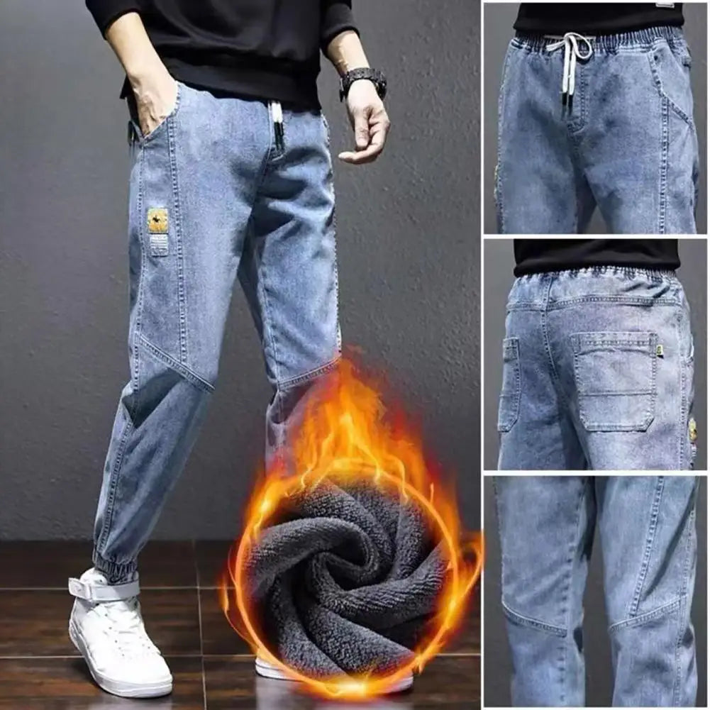 Autumn Winter Blue Cargo Jeans Men Streetwear Denim Jogger Pants Baggy Jean Trousers Male Oversize Large size 5XL