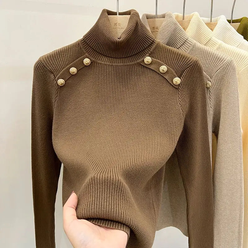 2024 Autumn and Winter New Cashmere Sweater Women's Turtleneck Long sleeved Knit Pullover Slim Cashmere Sweater