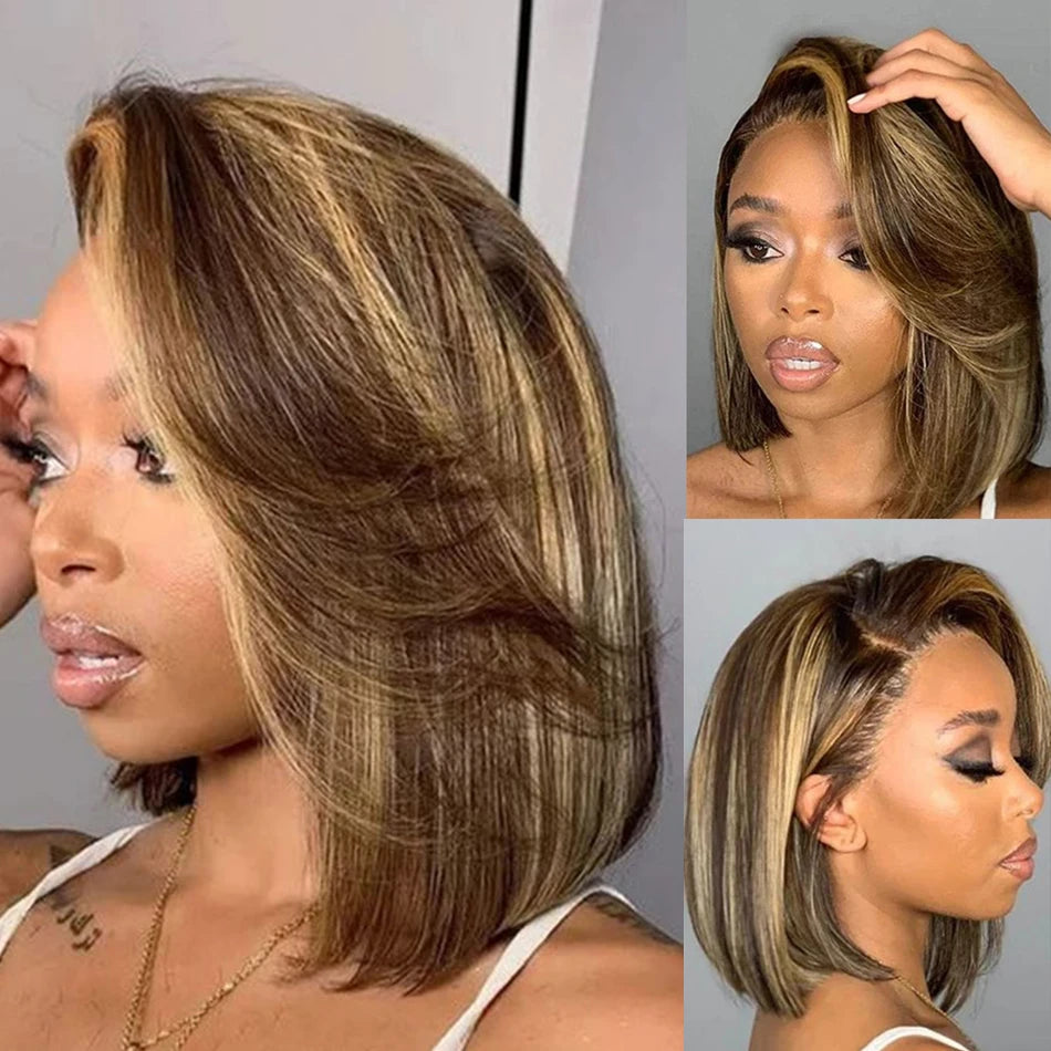 Highlight Wig Human Hair Bob Wig Short Straight Body Curly Bob Wig Lace Front Human Hair Wigs Piano Cheap Wig On Clearance Seal