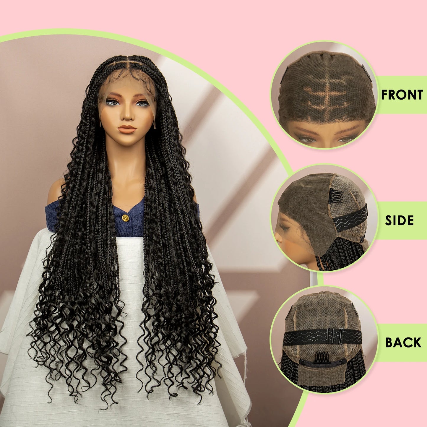 Synthetic Full Lace Bohemian Box Braided Wigs with Baby Hair Boho Box Braided Wigs Curly Hair Full Lace Front Wigs