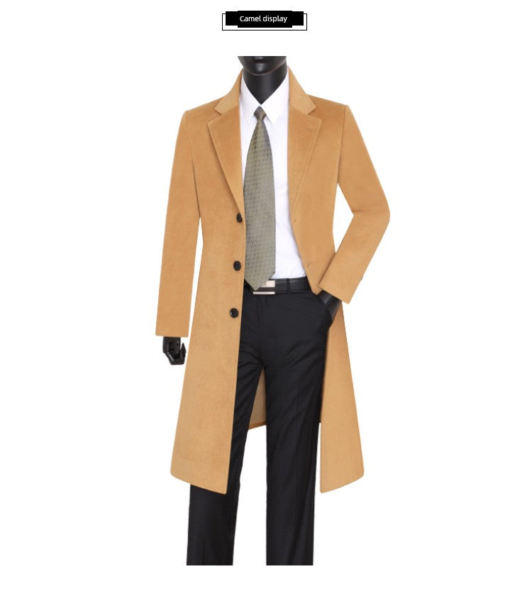 Men's Pure Color 2024 Autumn and Winter Men's Wear K-style New Arrival Wool Woolen Mid Length Long Length Trench Coat Outwear Reversible Woolen Coat