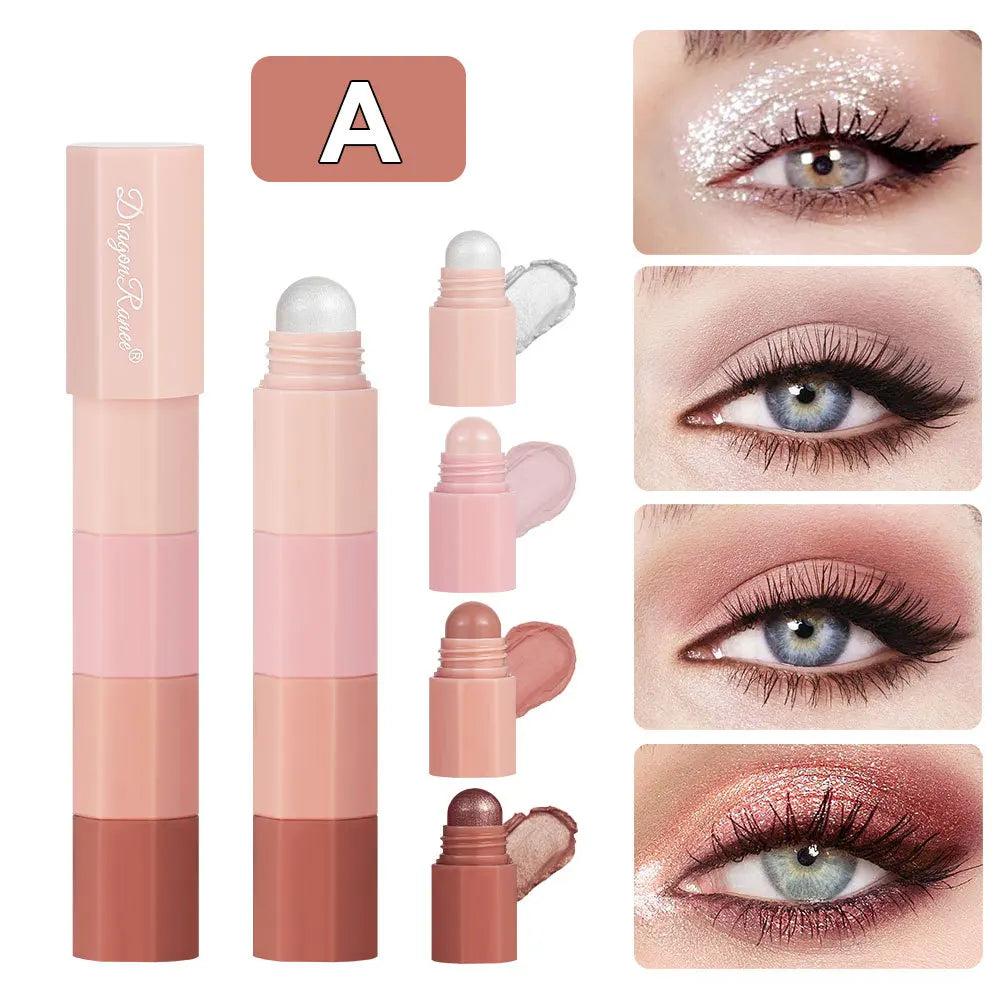 Coral Brown Mini Eye Shadow Stick 4 IN 1 Combo Pearlescent Metallic High Gloss Highlighter Multi-purpose Eyeshadow Crayon Pen