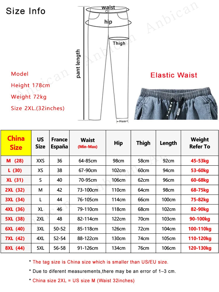 Spring Autumn Men's Jeans Multi-Pockets Work Wear Cargo Pants Black Blue Elastic Waist Denim Joggers Big Size Jean Trousers 8XL