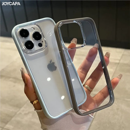 Luxury Transparent Back Cover for iPhone 15 14 Plus 13 12 Pro Max 11 Soft Bumper Frame Shockproof Hybrid 2 IN 1 Clear Case