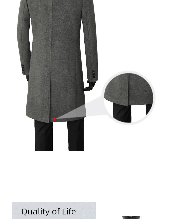 Men's Pure Color 2024 Autumn and Winter Men's Wear K-style New Arrival Wool Woolen Mid Length Long Length Trench Coat Outwear Reversible Woolen Coat