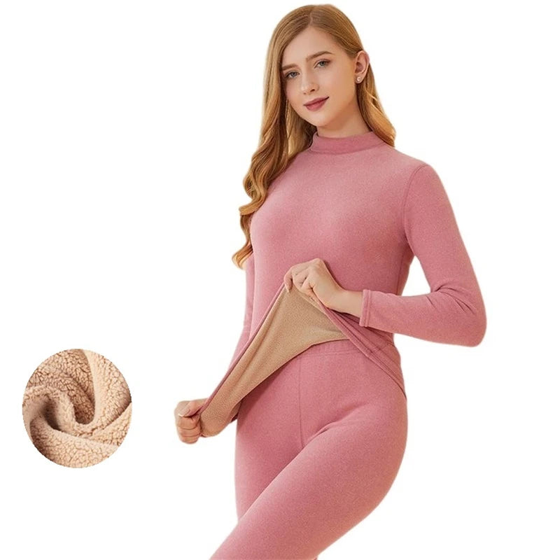 Winter New Women's Thermal Underwear Thick Intimate Set Berber Fleece 2 Pieces Underpanties and Undershirts