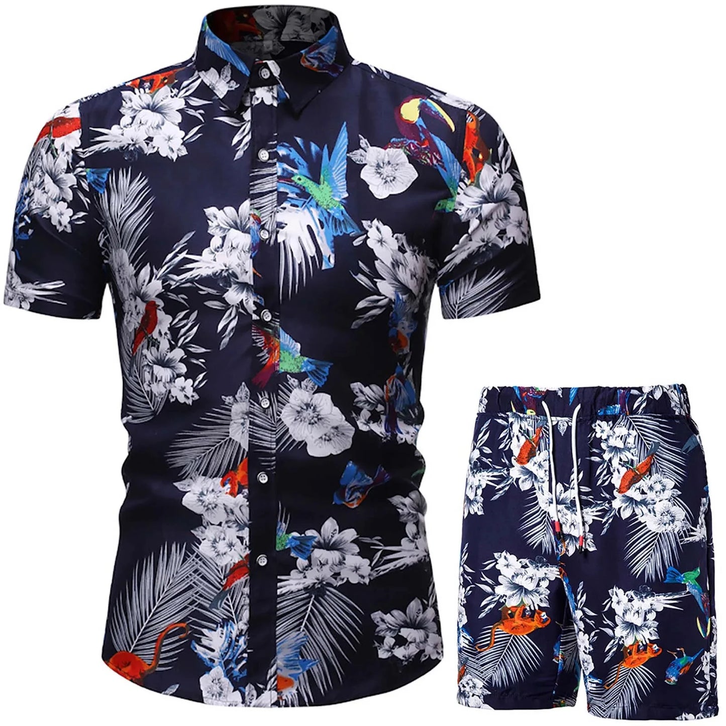 Floral Leaf Printed 2PCS Shirts Suits Men Fashion Shirts+Shorts 3D Two Piece Sets Hawaii Shirts Beach Shirt Sets Boy Beach Sets