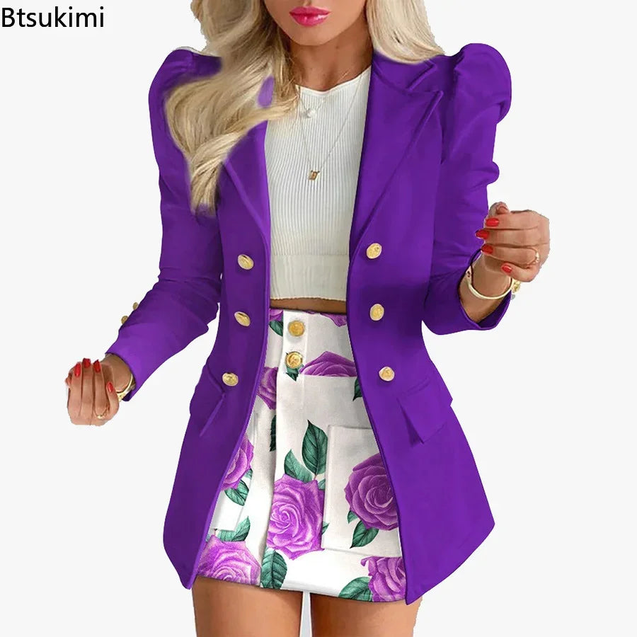 2024 Women Printed Single Breasted Jacket and Mini Skirt Set Ladies Long Sleeve Skirt Suit 2-piece Office Women Dress Skirt Set