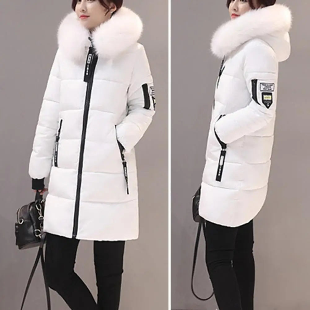 2024 New Winter Coat Women's Jacket Fur Neckline Long Basic Coats Thick Jackets Cotton Padded Outerwear Parkas Female Clothes