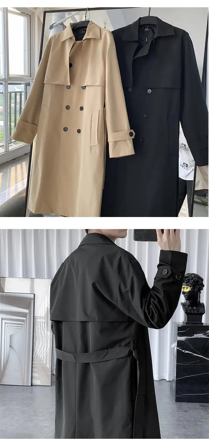 BROWON Korean Fashion Trench Coat Men Jacket Spring and Autumn X-Long Over Knee Men Coat Loose Casual Windbreaker Jackets Male