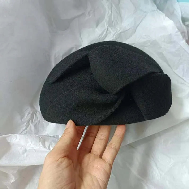 Women French Style Beret Wool Felt Hat Bow Dressy Fedora Hat Winter Pillbox Hat Dressy Hats Wedding Bridal Occasion Church Hat