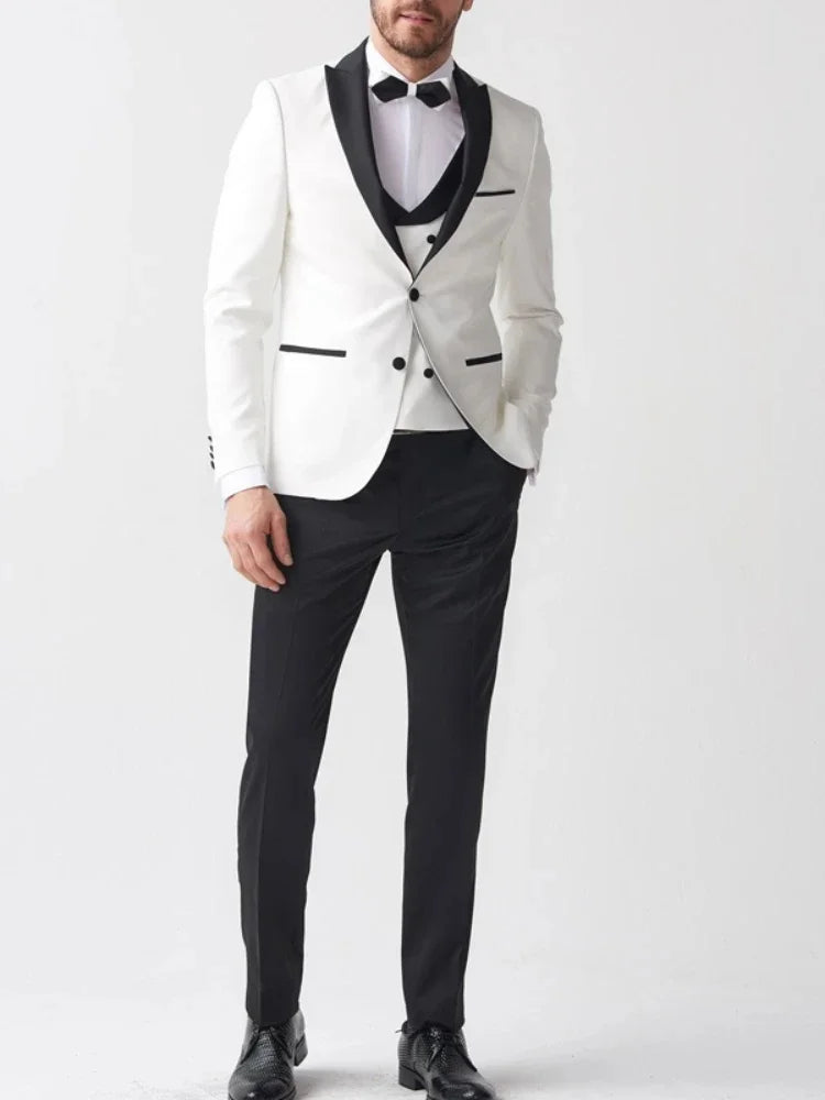 Custom White Wedding Men Suit Slim Fit High Quality Luxury Groom Best Man Tuxedo Jacket Pants Vest Costumes Hommes Pour Mariage