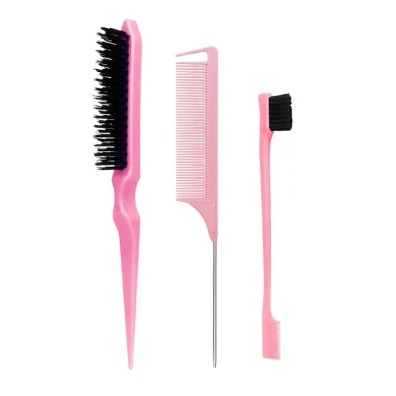 3pcs Hair Styling Comb Set Teasing Hair Brush Triple Teasing Comb Rat Tail Combs Edge Brush Hair Tail Tools Braid Tool Loop