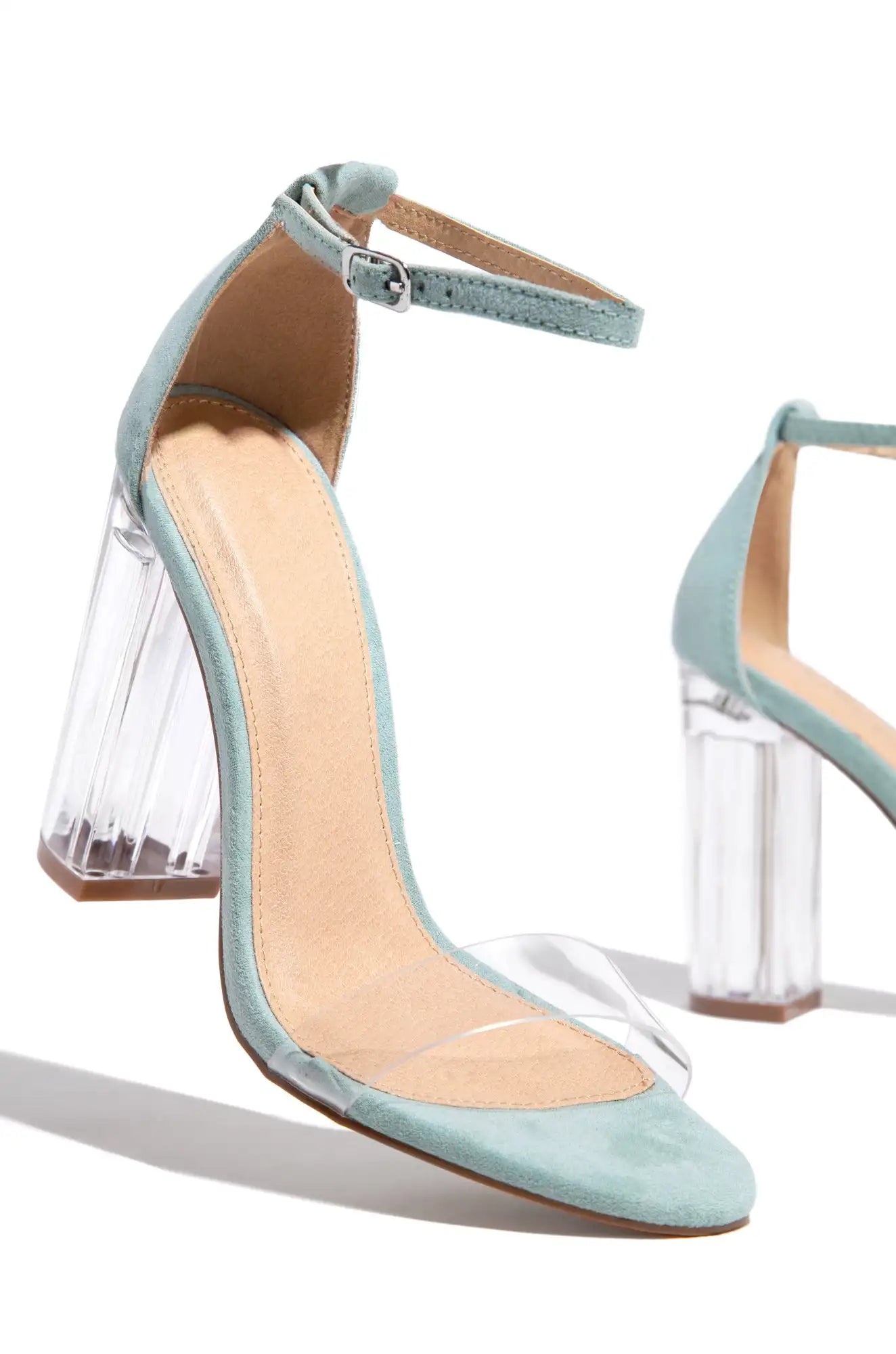 2024 summer new transparent word buckle strap thick heel open toe sandals crystal heel temperament high heels women