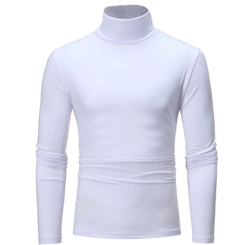 Fashion Men's Casual Slim Fit Basic Turtleneck High Collar Pullover Male Autumn Spring Thin Tops Basic Bottoming Plain T-shirt