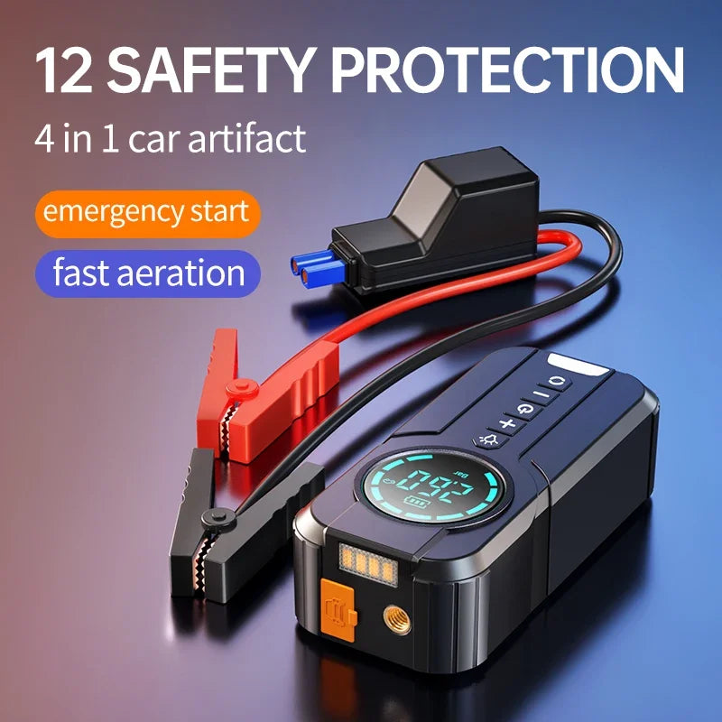 High Power Wireless Car Jump Starter with Air Pump and Power Bank 4 in 1 10KmAh Car Battery Starter Starting Auto Tyre Inflator