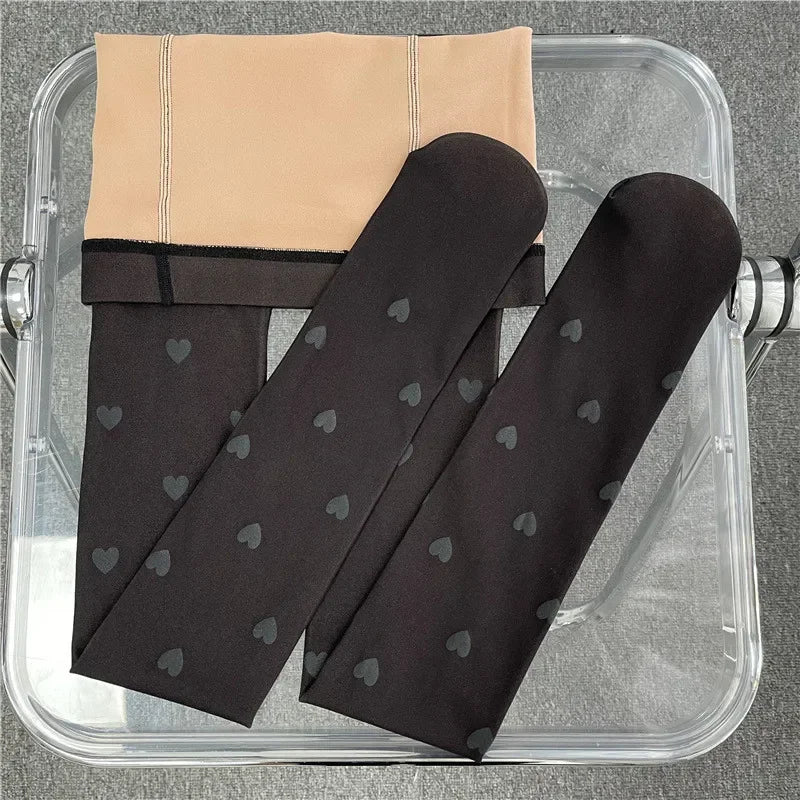 100/200g Women Thick Warm Tights Autumn Winter Sexy Love Polka Dot Stockings Lined with Thick Velvet Elastic Thermal Pantyhose