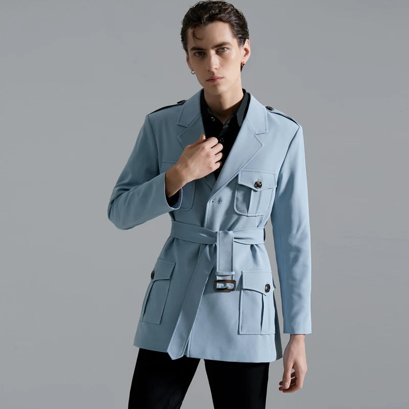 Spring Men's Fashion Long Trench Coat New Autumn Waterproof Loose Cotton Windbreaker Jacket Male Solid Double Breasted Outerwear