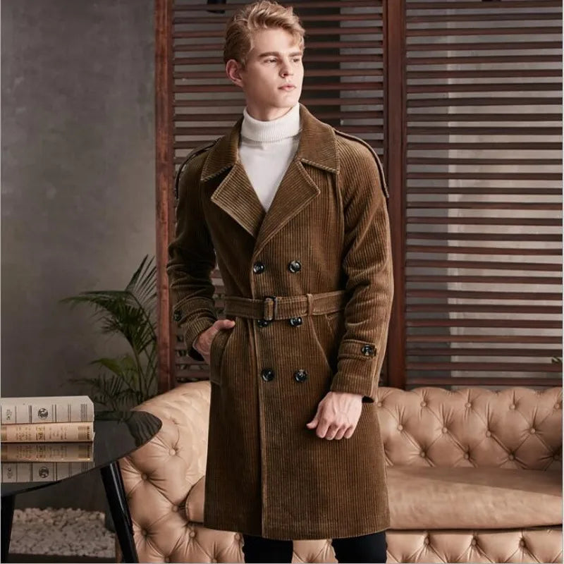 Spring Men's Fashion Long Trench Coat New Autumn Waterproof Loose Cotton Windbreaker Jacket Male Solid Double Breasted Outerwear