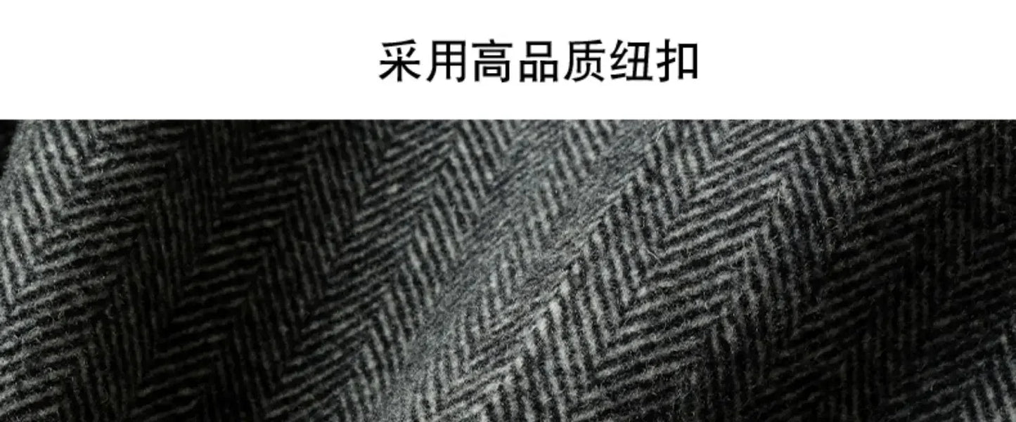 Autumn Winter Herringbone 100% Wool Coats for Men Belt Business Casual Double Sided Woolen Jacket Men's Long Coat Male Clothing