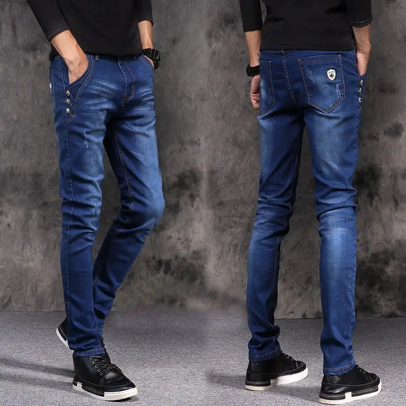 Fashion Luxury Clothing Designer Washed Men's Slim Fit Denim Jeans for Casual Wear Autumn Stretch Stylish Students Long Pants