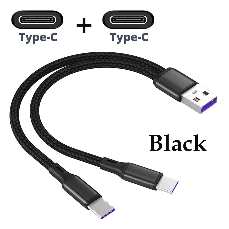 1.2m USB Charging Spliter Cable 2-in-1 Data Cord Type C Micro USB Fast Charging Cable Y Splitter 5A Fast Charging Cable