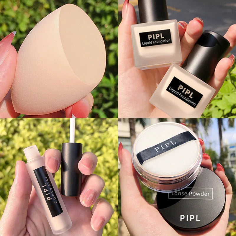 Base Makeups 5Pcs/Set Foundation Liquid Isolation Concealer Beauty Make Ups Egg Loose Powder Combination Cosmetics Set Wholesale