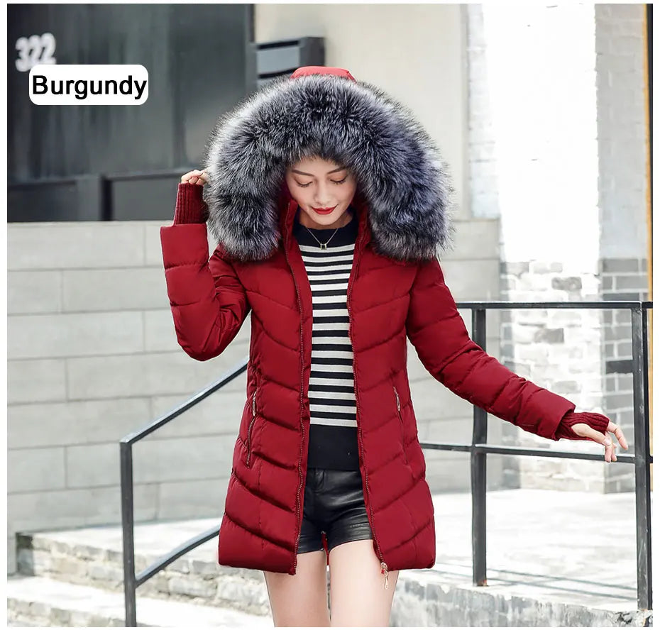 2023 New Wool Collar Hooded Winter Jacket Parkas Women's Jacket Thick Warm Cotton Cushion Down Coat Parka Coat Winter Long Fit D