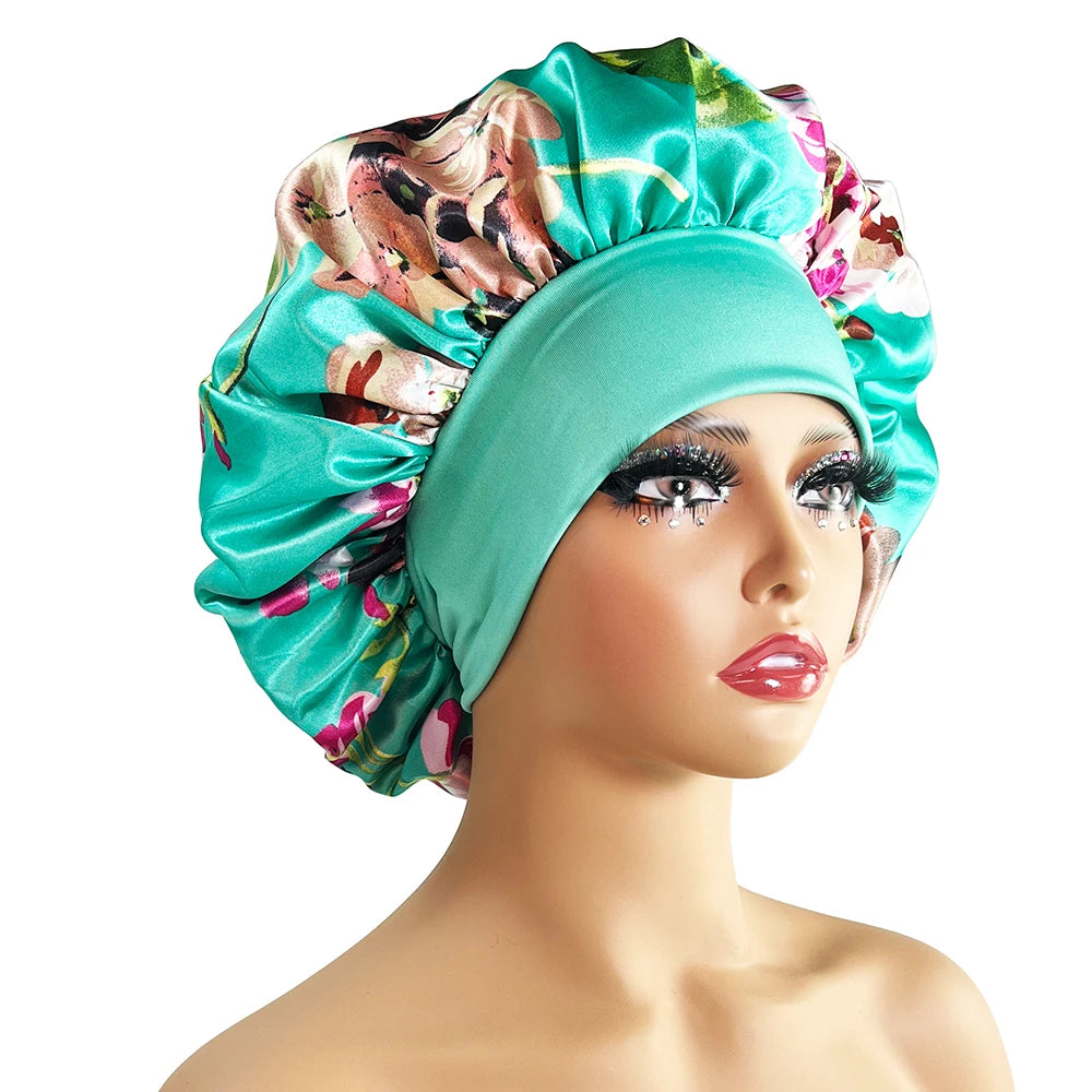 Women Satin Bonnet Cap Silky Big Bonnet for Women Floral Printing Sleep Cap Design Boneet's