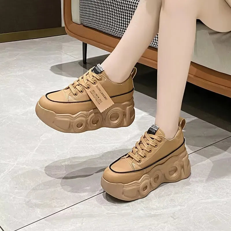 Internal Increase Chunky Shoes Women Comfortable Platform Shoes Female Casual Vulcanized Shoes Fashion High Heel Woman Sneakers