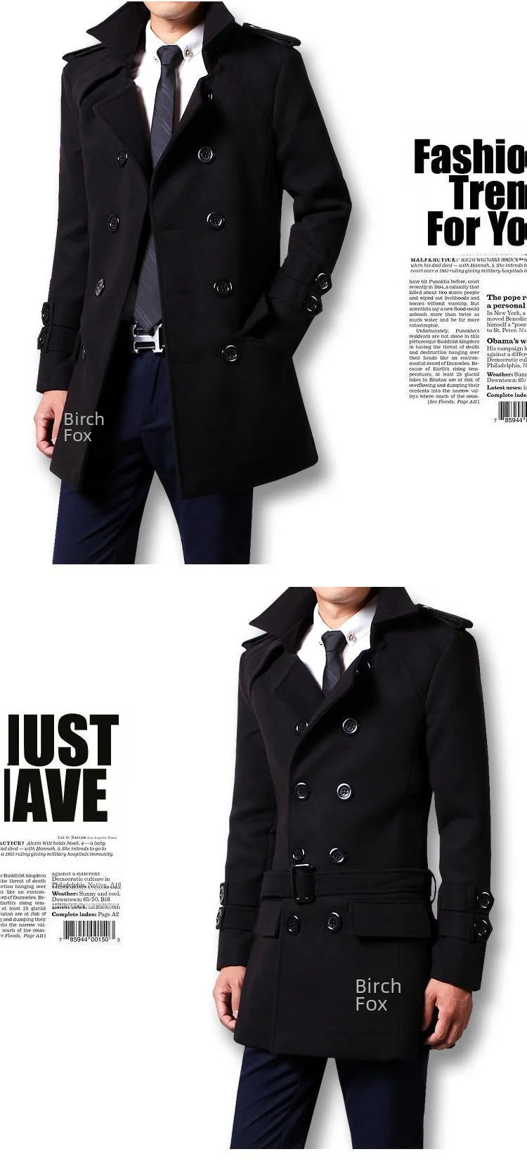 Winter Woolen Overcoat Men Medium-length Fleece-lined Thickened Trendy Wool Jacket For Autumn/winter Season