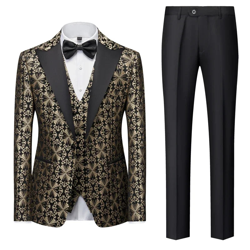 (Blazer+ Vest+Pants) Boutique Fashion Printing Men's Casual Formal Office Business Tuxedo Groom Wedding Dress Party Suits 5XL