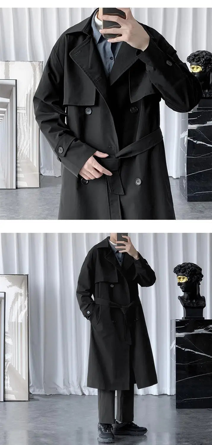 BROWON Korean Fashion Trench Coat Men Jacket Spring and Autumn X-Long Over Knee Men Coat Loose Casual Windbreaker Jackets Male