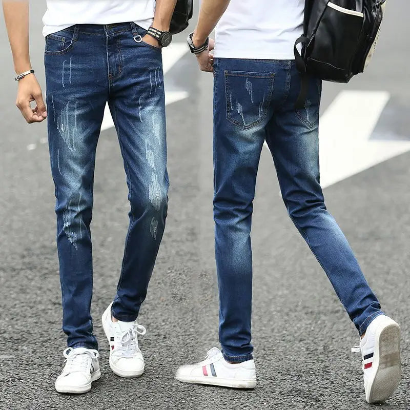 Fashion Luxury Clothing Designer Washed Men's Slim Fit Denim Jeans for Casual Wear Autumn Stretch Stylish Students Long Pants