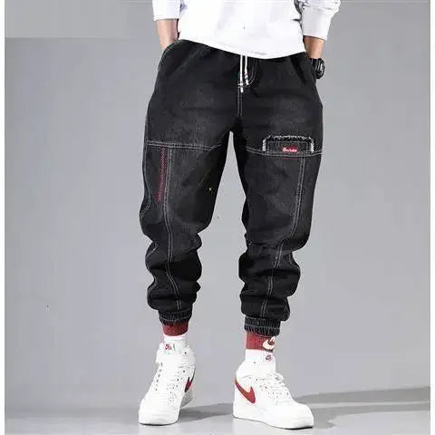 S-5XL Baggy Denim Pants for Men Autumn/winter Trendy Loose Cargo Jeans Casual Korean Slim Legged Male Hip-Hop Capri Pants Blue