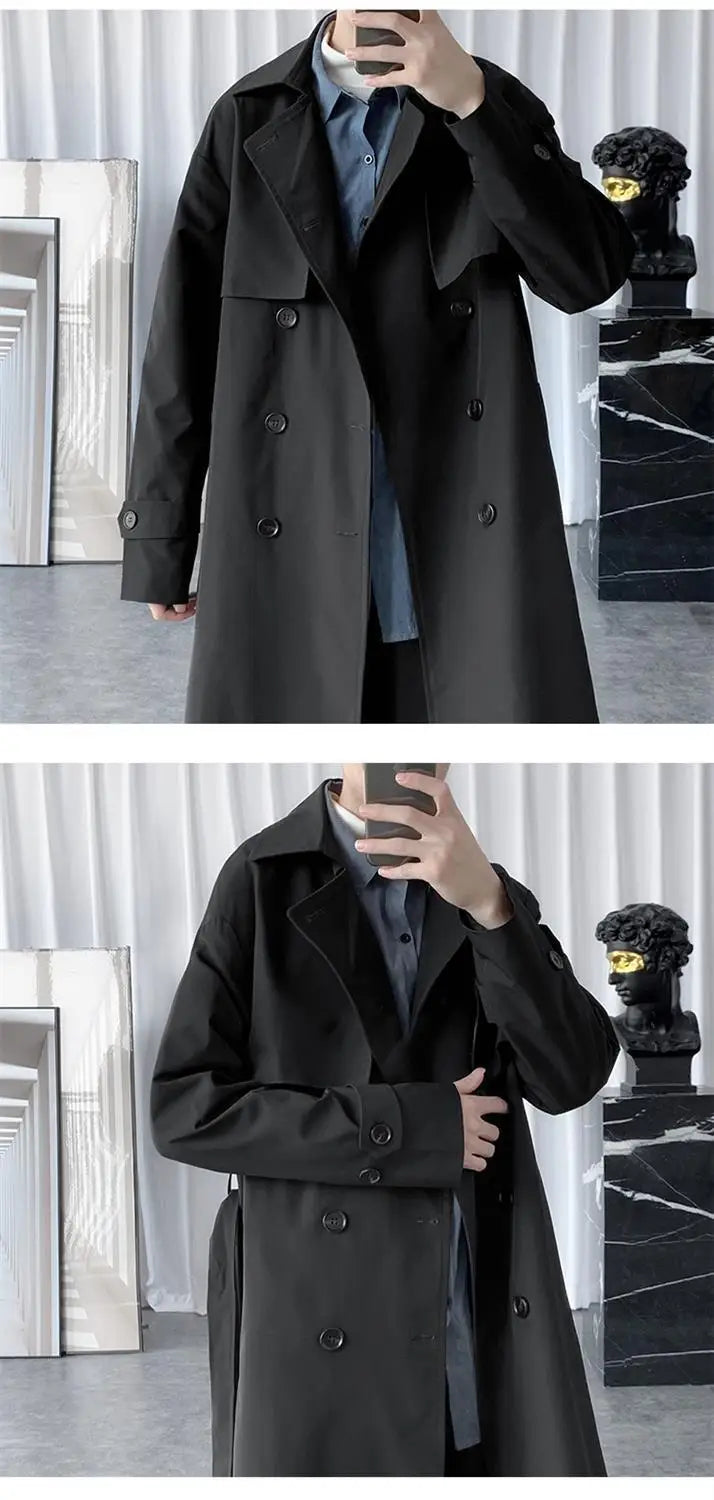 BROWON Korean Fashion Trench Coat Men Jacket Spring and Autumn X-Long Over Knee Men Coat Loose Casual Windbreaker Jackets Male