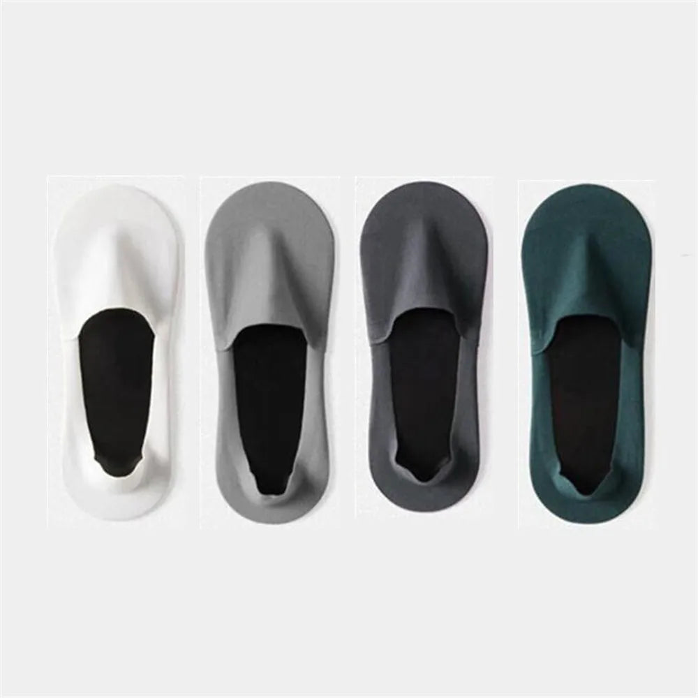 4 Pairs Ice Silk Men Invisible Socks Invisible Nylon Non-slip Socks No Trace Casual Breathable Solid Color Sokken