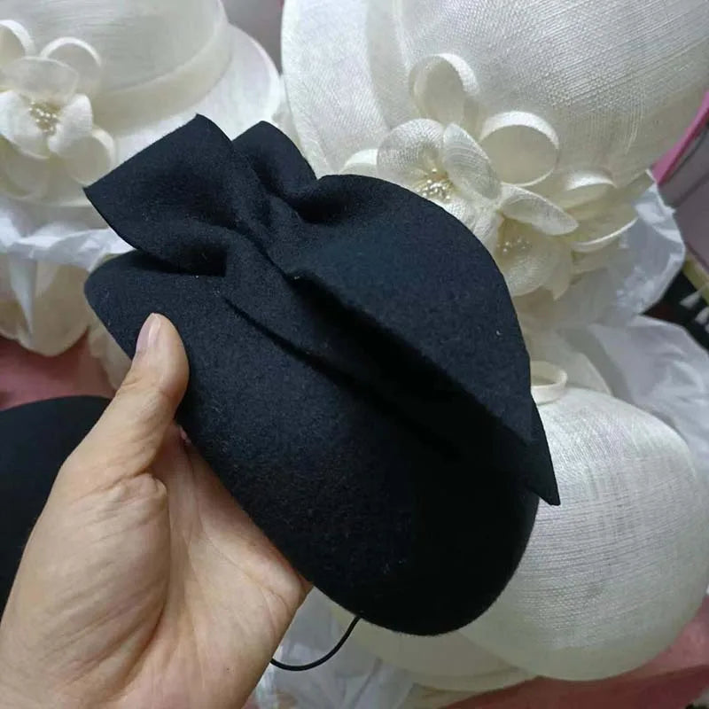 Women French Style Beret Wool Felt Hat Bow Dressy Fedora Hat Winter Pillbox Hat Dressy Hats Wedding Bridal Occasion Church Hat