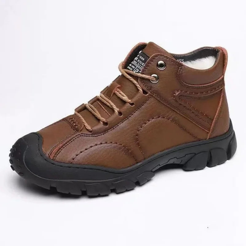 Men's Fall and Winter PU Leather Shoes Padded Thickened Waterproof Casual Men's High-top Shoes Outdoor Sports Snow Boots