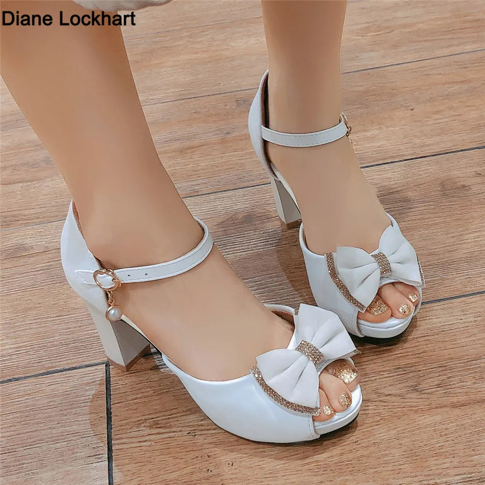 Women Platform open toe High Heels Spring Summer Bow Peep Toe Sandals Ladies White Black Bride Wedding Shoes 2024 Party Pumps