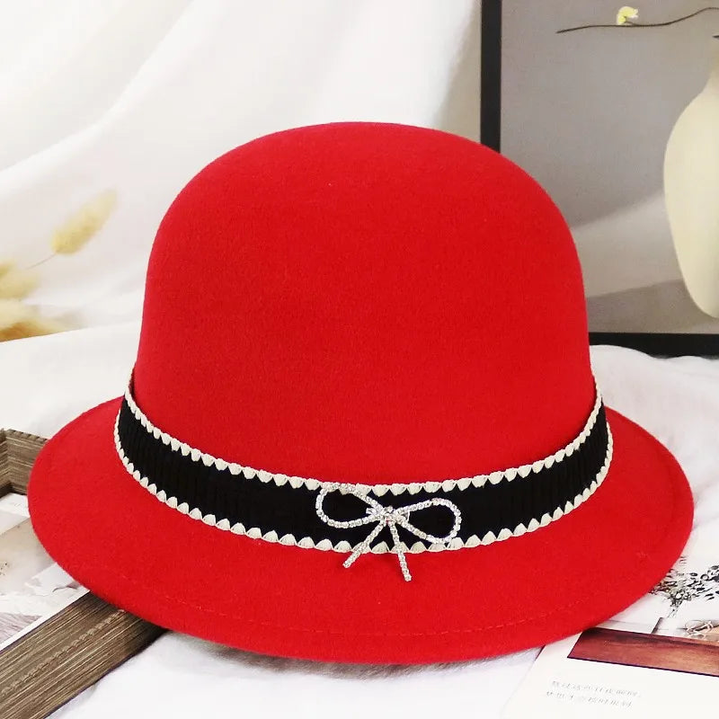 2022 Women Fascinators Wide Brim Wool Felt Hat Cocktail Party Wedding Fedora Hats Dress Church Hat Plumy Felt Floppy Winter Hat