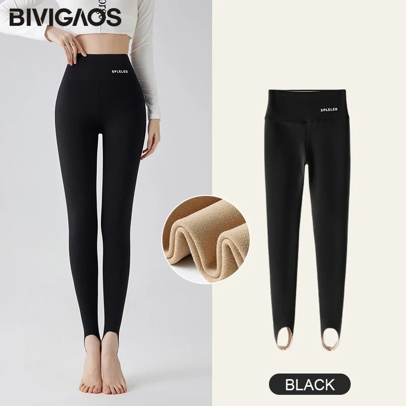 BIVIGAOS Autumn Winter New Rabbit Fleece Thicken Boots Leggings Women Slim Foot Pants Yoga Fitness Sports Warm Shark Leggings