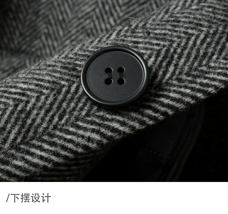 Autumn Winter Herringbone 100% Wool Coats for Men Belt Business Casual Double Sided Woolen Jacket Men's Long Coat Male Clothing