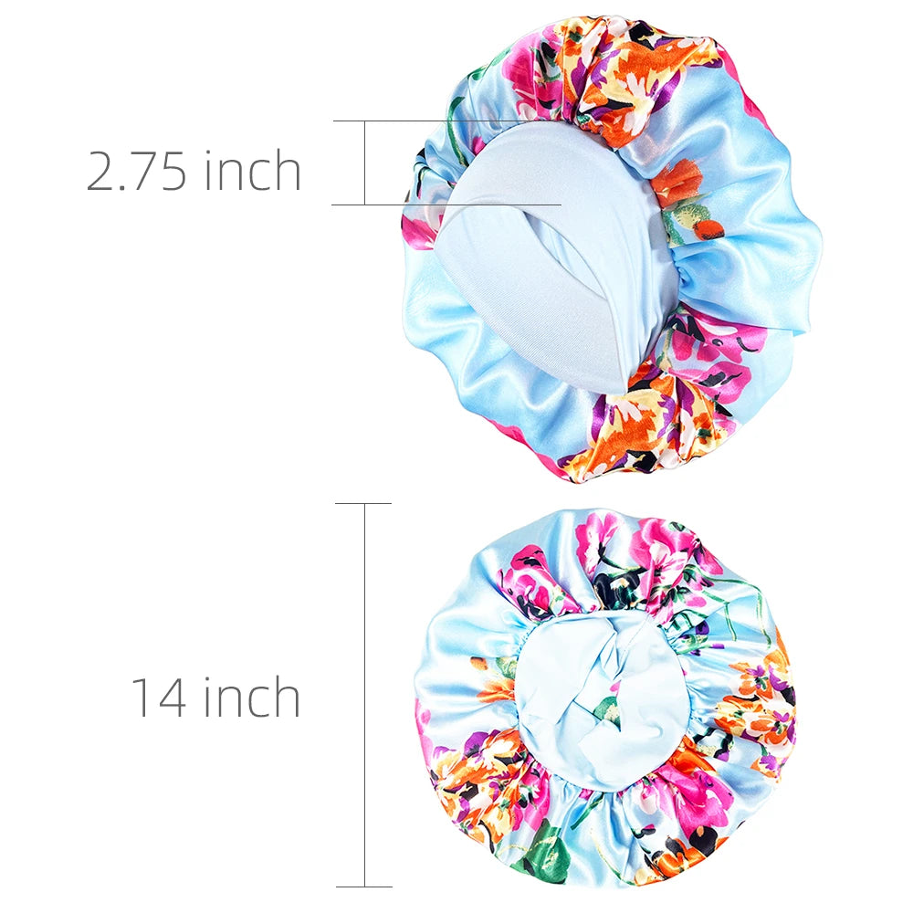 Women Satin Bonnet Cap Silky Big Bonnet for Women Floral Printing Sleep Cap Design Boneet's