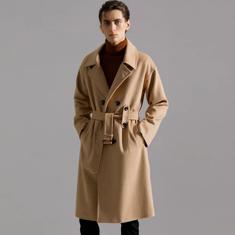 Spring Men's Fashion Long Trench Coat New Autumn Waterproof Loose Cotton Windbreaker Jacket Male Solid Double Breasted Outerwear