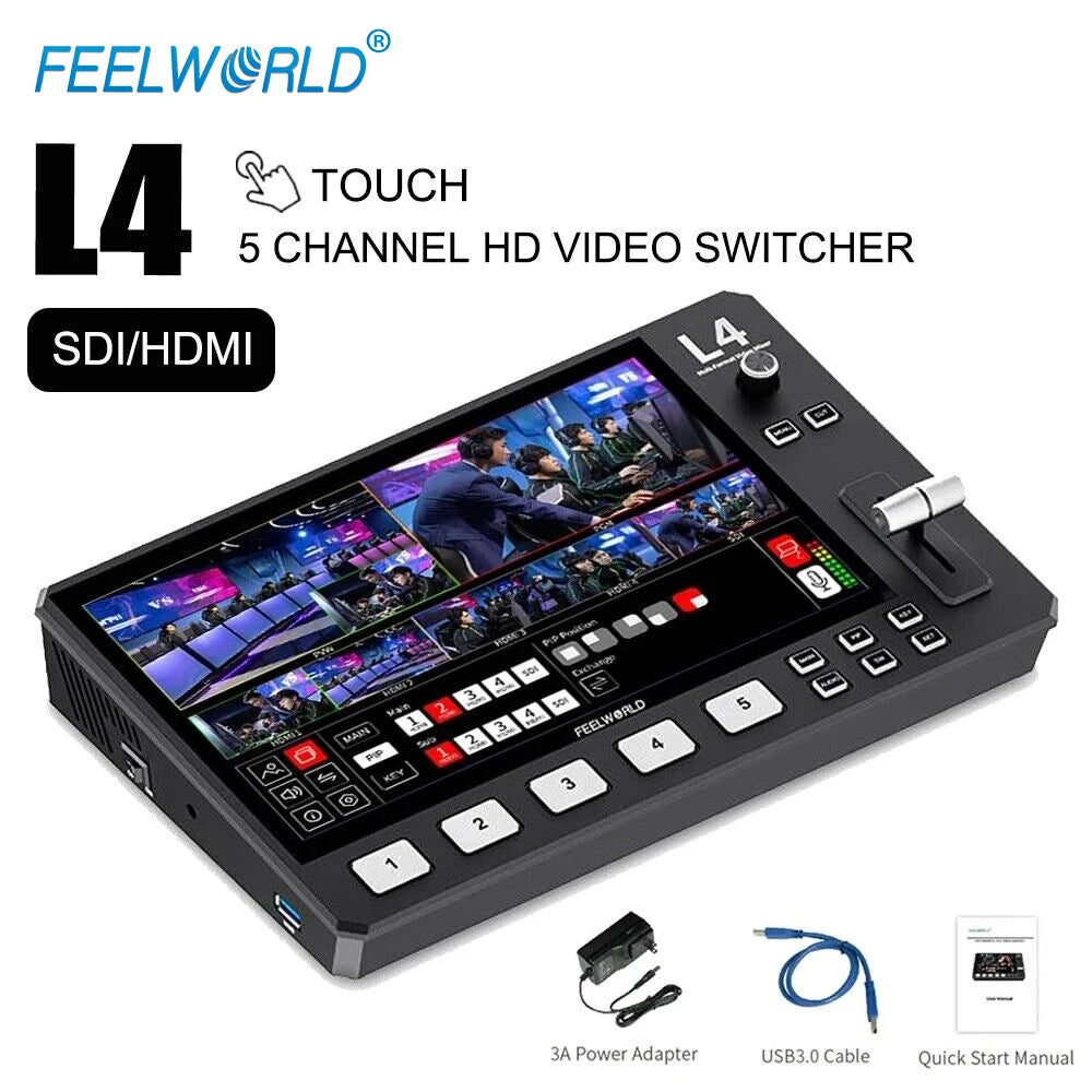 FEELWORLD L4 Multi Camera Mixer Switch 10.1 "HD Touch Screen USB 3.0 Mixer Equipments Photo Studio Camera HDMI-Compatibe