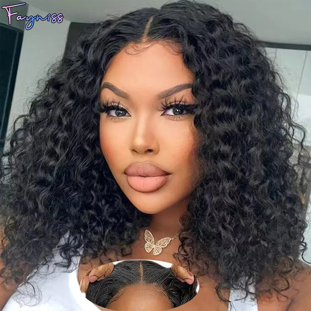 Fayniss Glueless Wig Human Hair Ready To Wear Deep Wave Bob Wigs For Women Water Wave Bob Wig 100% Human Hair Wigs Pre Cut Lace