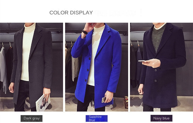 Men Long Cotton Coat 2023 Autumn Winter New Wool Blend Pure Color Casual Business Fashion Slim Windbreaker Jacket Men Clothing