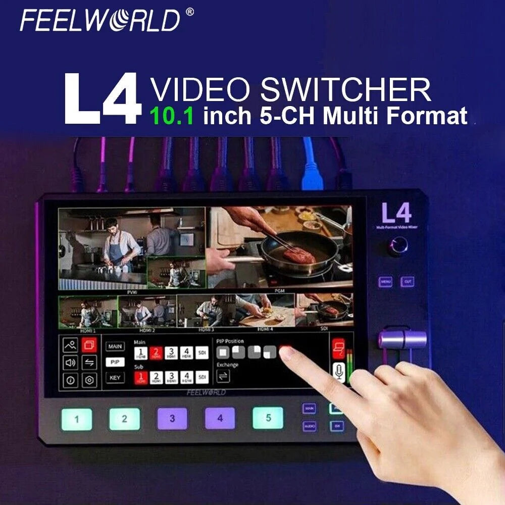 FEELWORLD L4 Multi Camera Mixer Switch 10.1 "HD Touch Screen USB 3.0 Mixer Equipments Photo Studio Camera HDMI-Compatibe