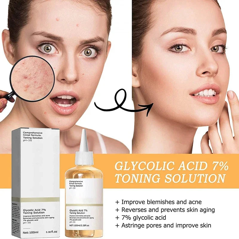 Glycolic Acid 7% Toning Solution Dispelling Acne Lighten Pore Glow Facial Skin Care Lifting Firming Wrinkles Acid Toner New 2024